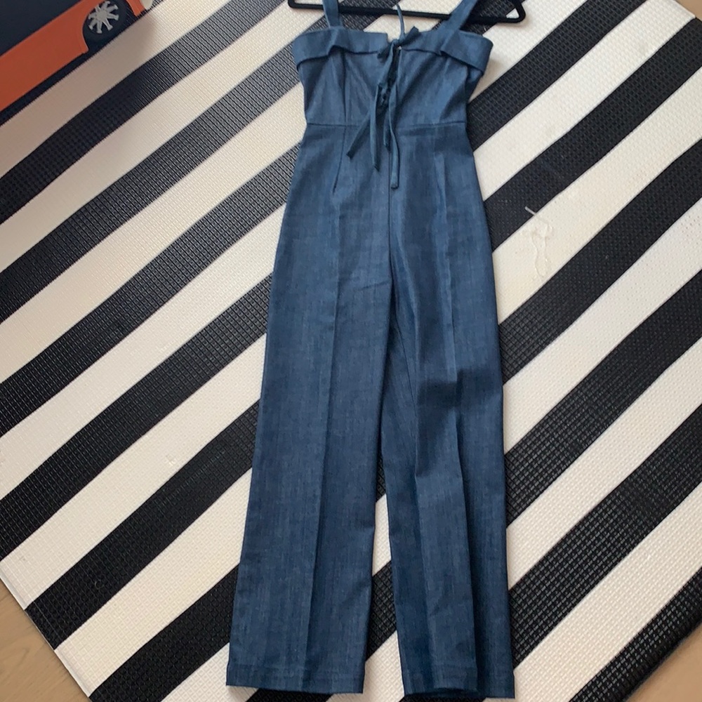 Denim Blue Wide-Leg Jumpsuit with Tie Strap